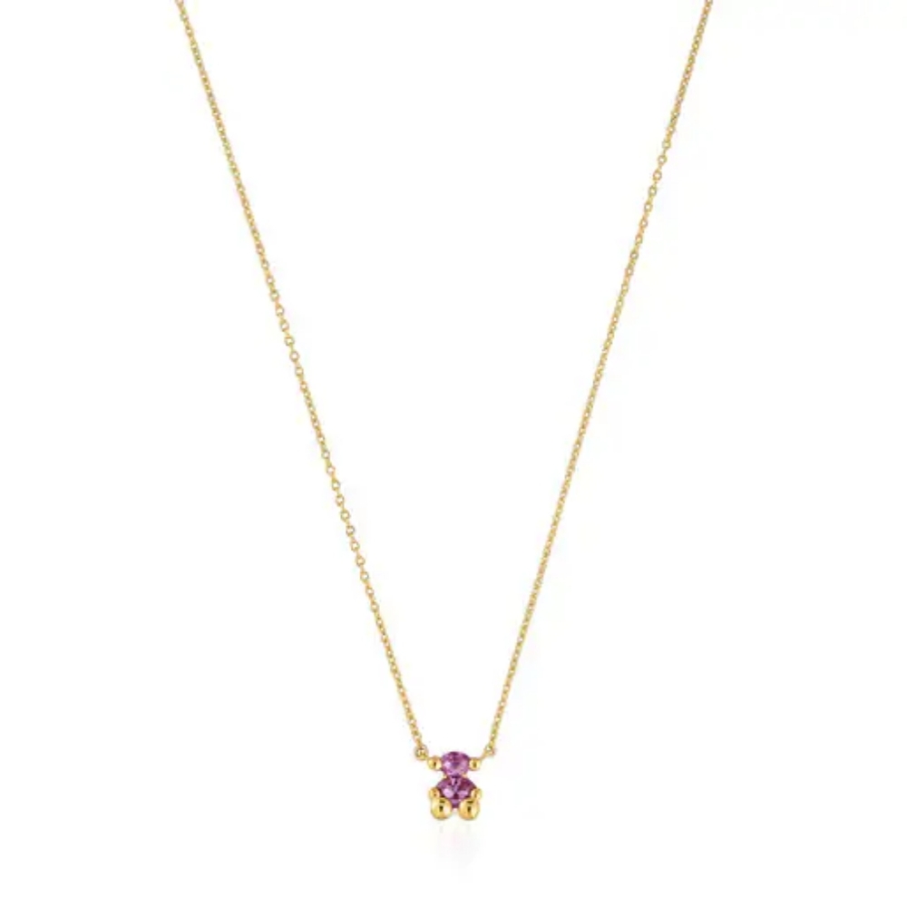 TOUS 18kt gold plating over silver bear motif Necklace w/sapphire